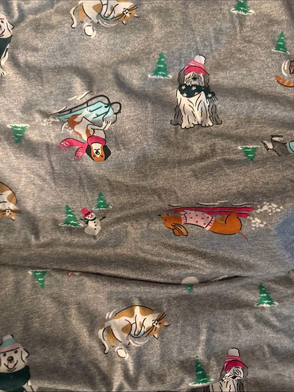 Woman’s Holiday Pajama Set - Green and Gray, Cute Print both have pockets!